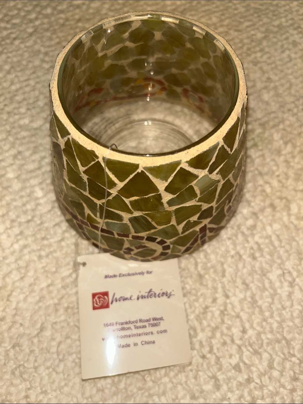 NWT Vintage Home Interiors Olive Green Mosaic Votive Holder
